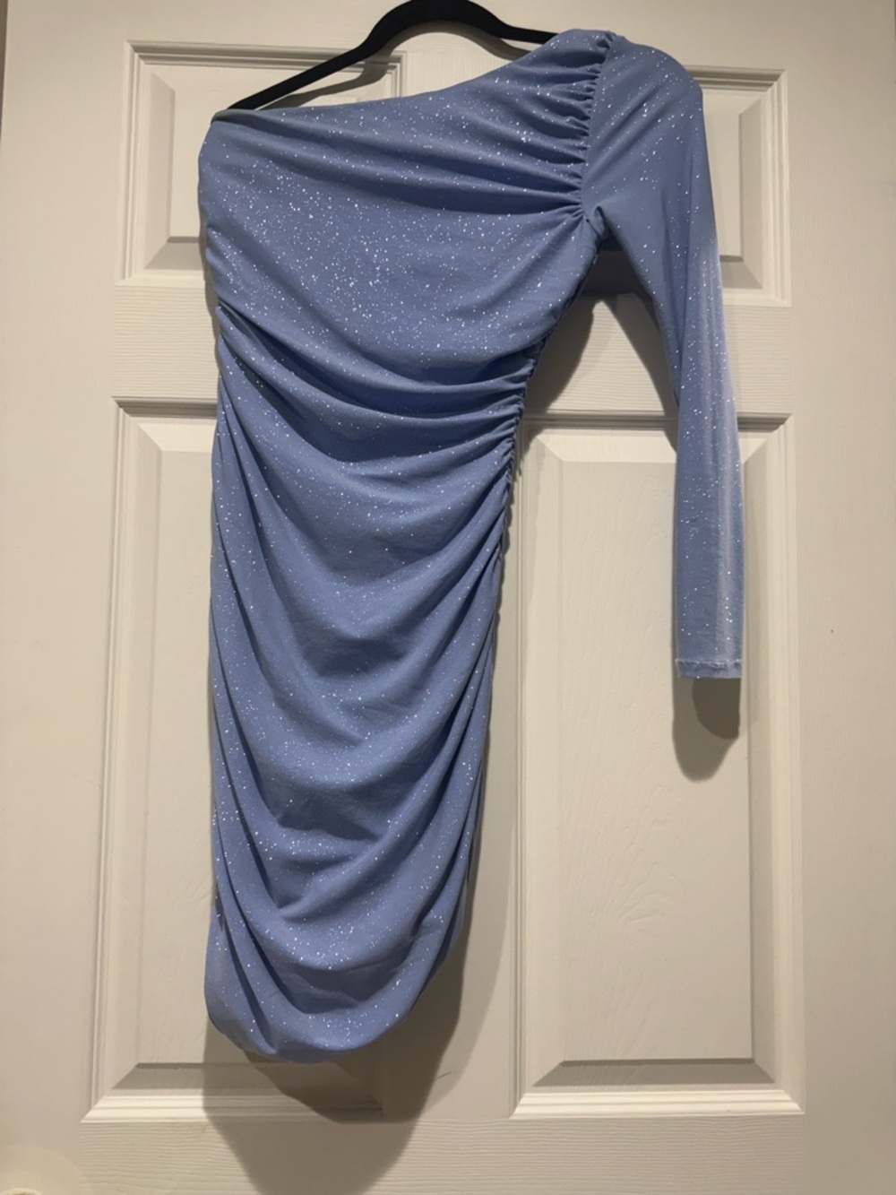 Windsor Light Blue One-Shoulder Ruched Asymmetrical Skirt